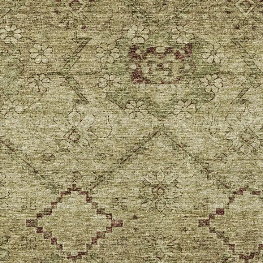 Brown Beige And Artichoke Green Floral Washable Indoor Outdoor Area Rug Photo 6