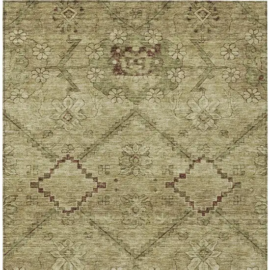 Brown Beige And Artichoke Green Floral Washable Indoor Outdoor Area Rug Photo 7