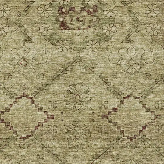 Brown Beige And Artichoke Green Floral Washable Indoor Outdoor Area Rug Photo 6