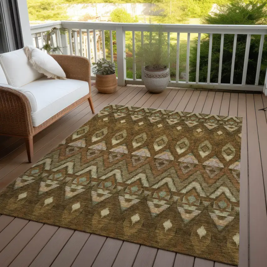 Brown Beige And Artichoke Green Southwestern Washable Indoor Outdoor Area Rug Photo 7
