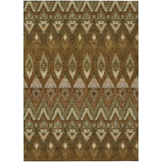 Brown Beige And Artichoke Green Southwestern Washable Indoor Outdoor Area Rug Photo 2