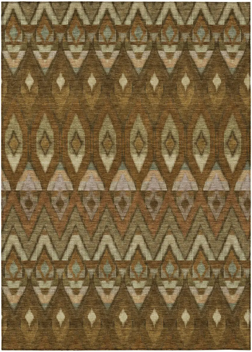 Brown Beige And Artichoke Green Southwestern Washable Indoor Outdoor Area Rug Photo 2