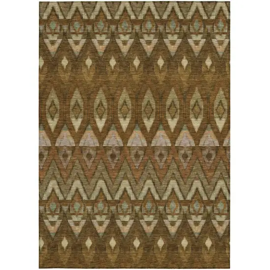 Brown Beige And Artichoke Green Southwestern Washable Indoor Outdoor Area Rug Photo 6