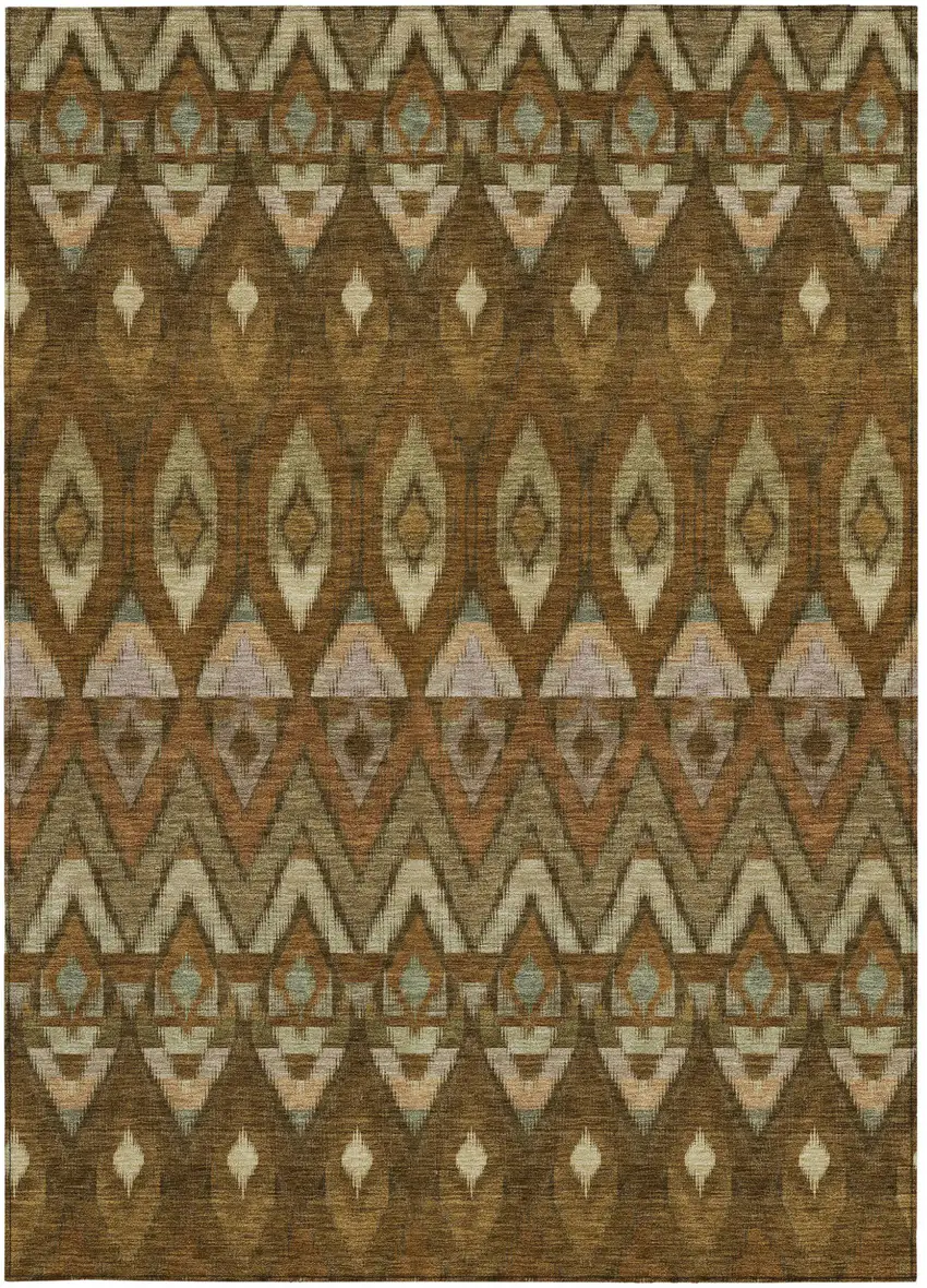 Brown Beige And Artichoke Green Southwestern Washable Indoor Outdoor Area Rug Photo 6