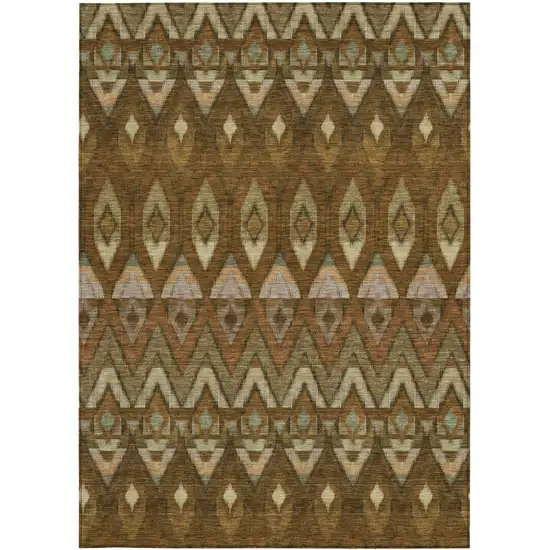 Brown Beige And Artichoke Green Southwestern Washable Indoor Outdoor Area Rug Photo 6