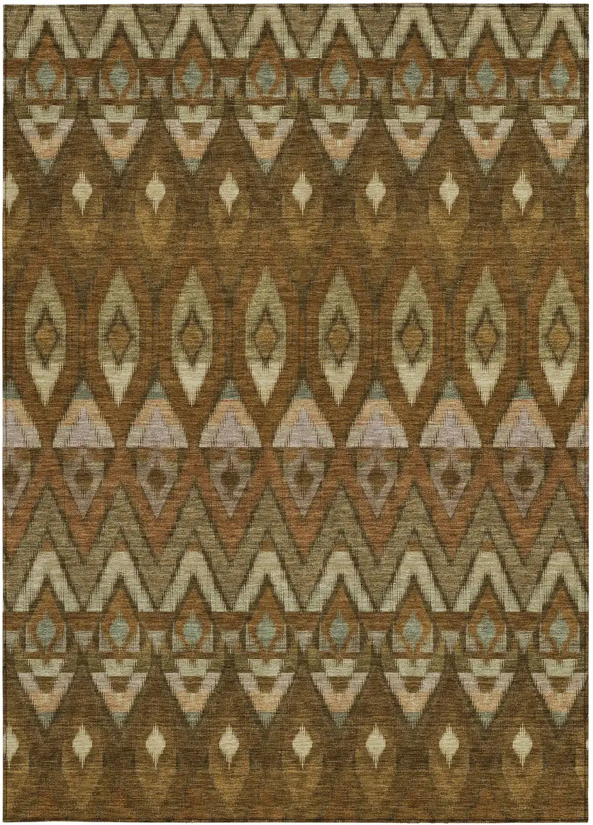 Brown Beige And Artichoke Green Southwestern Washable Indoor Outdoor Area Rug Photo 6