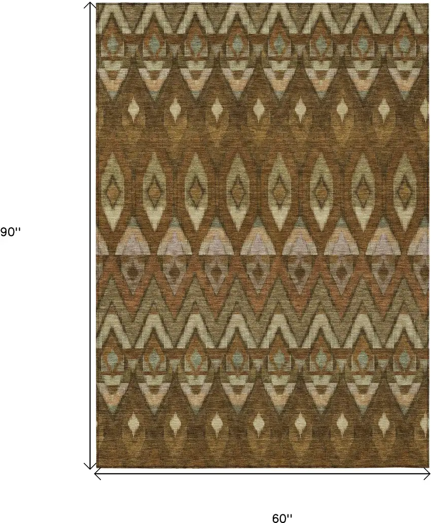 Brown Beige And Artichoke Green Southwestern Washable Indoor Outdoor Area Rug Photo 3