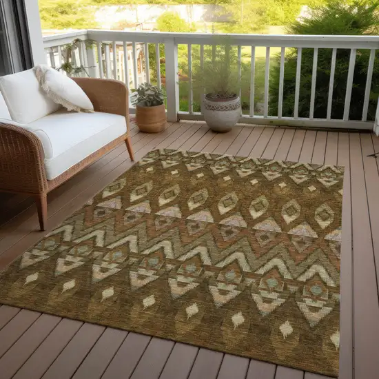 Brown Beige And Artichoke Green Southwestern Washable Indoor Outdoor Area Rug Photo 7