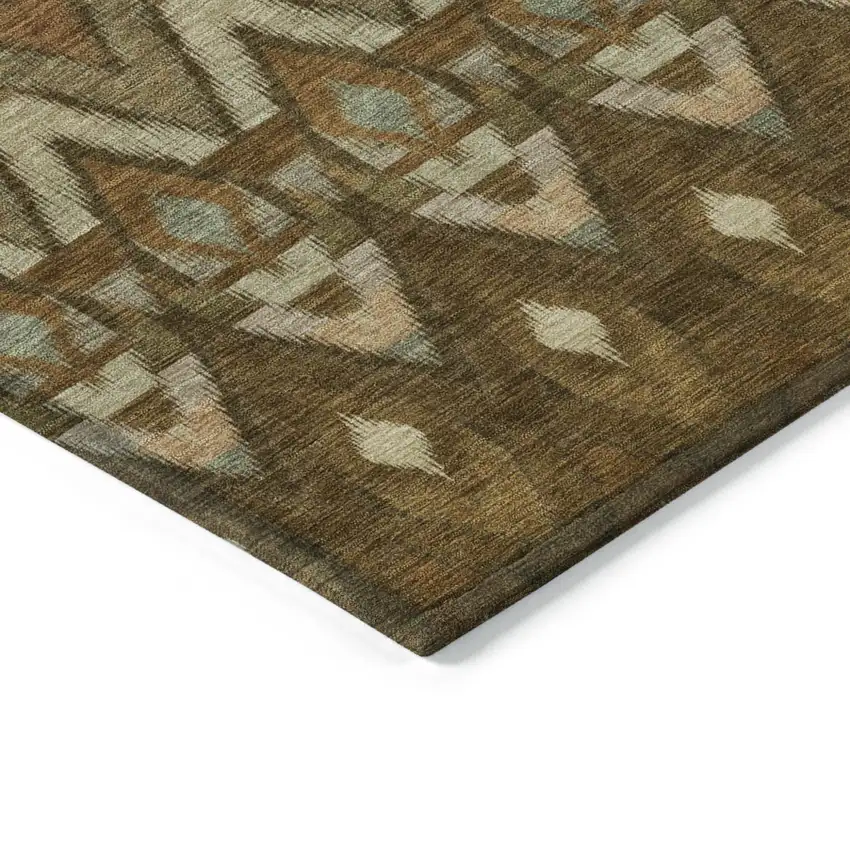 Brown Beige And Artichoke Green Southwestern Washable Indoor Outdoor Area Rug Photo 4