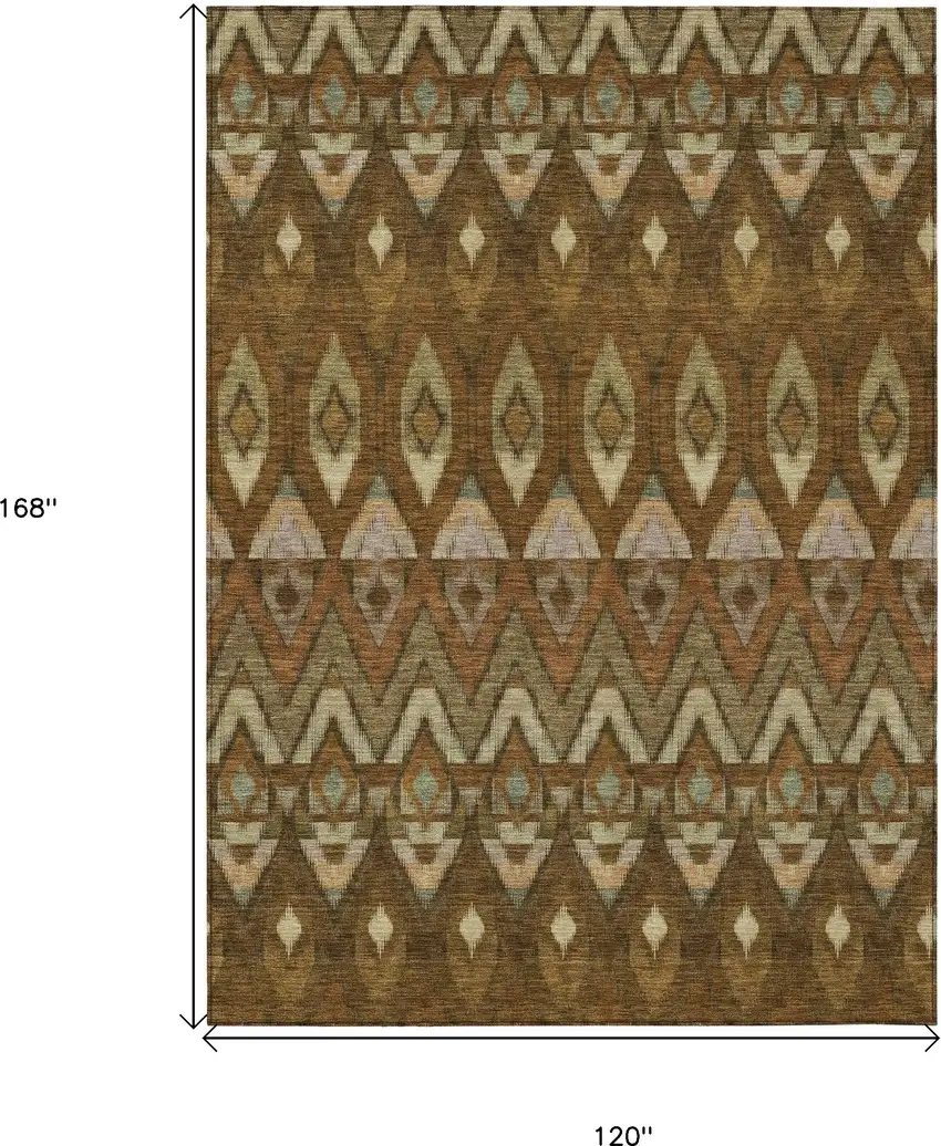 Brown Beige And Artichoke Green Southwestern Washable Indoor Outdoor Area Rug Photo 3