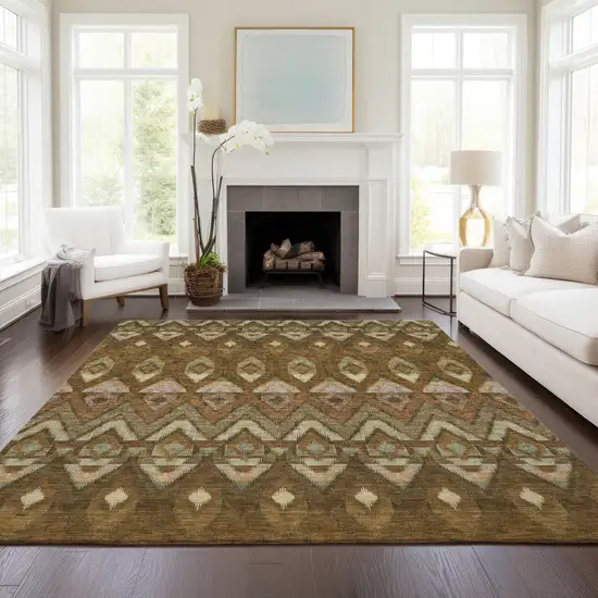 Brown Beige And Artichoke Green Southwestern Washable Indoor Outdoor Area Rug Photo 8