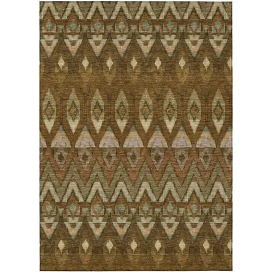 Brown Beige And Artichoke Green Southwestern Washable Indoor Outdoor Area Rug Photo 2