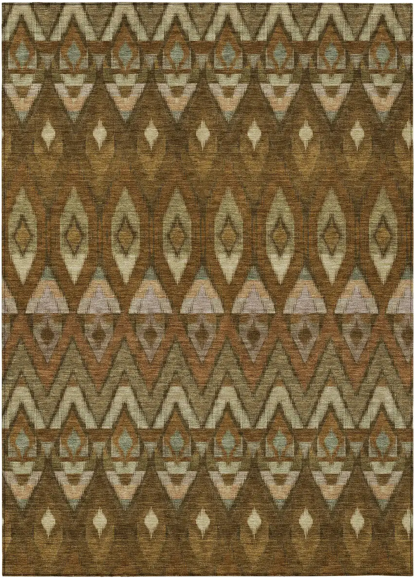 Brown Beige And Artichoke Green Southwestern Washable Indoor Outdoor Area Rug Photo 2