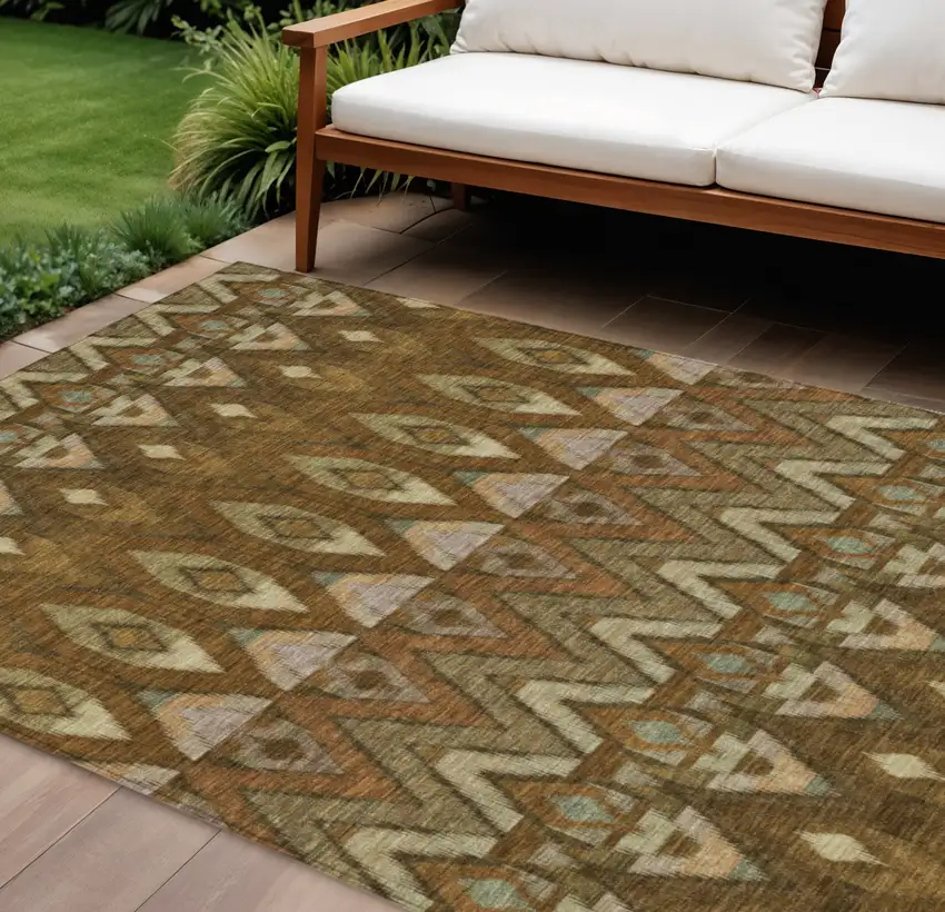 Brown Beige And Artichoke Green Southwestern Washable Indoor Outdoor Area Rug Photo 1