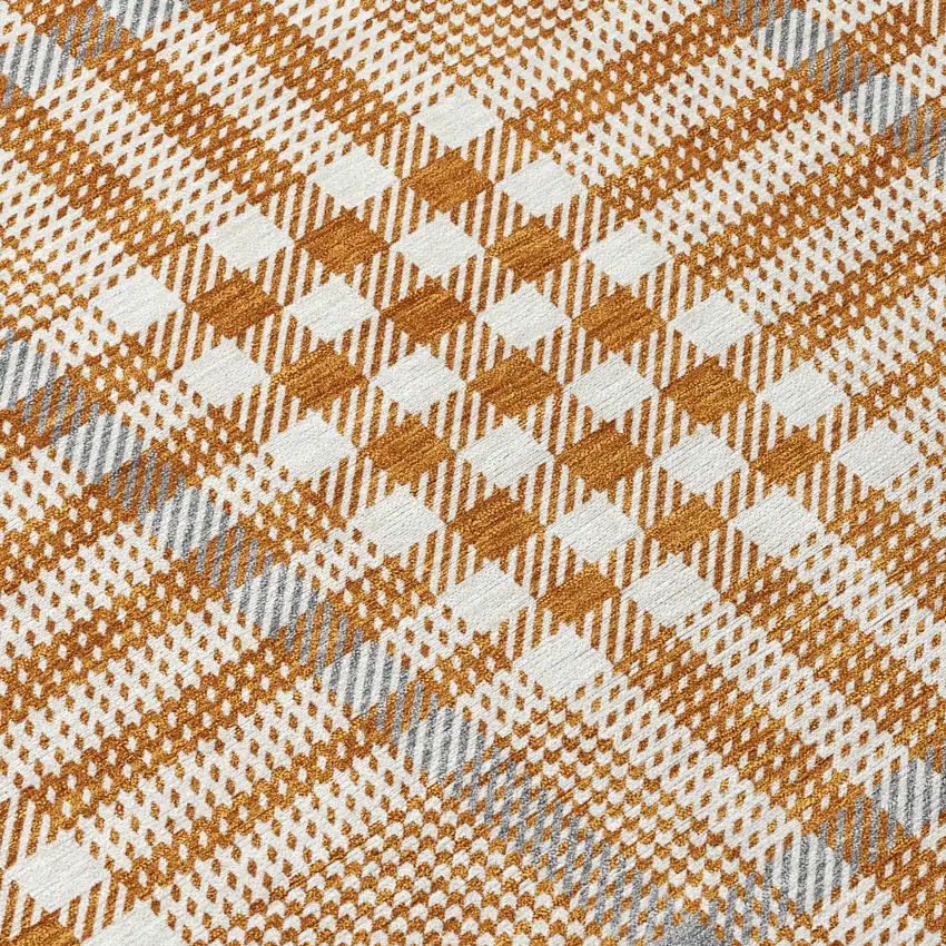 Brown Beige And Beige Plaid Washable Indoor Outdoor Area Rug Photo 4