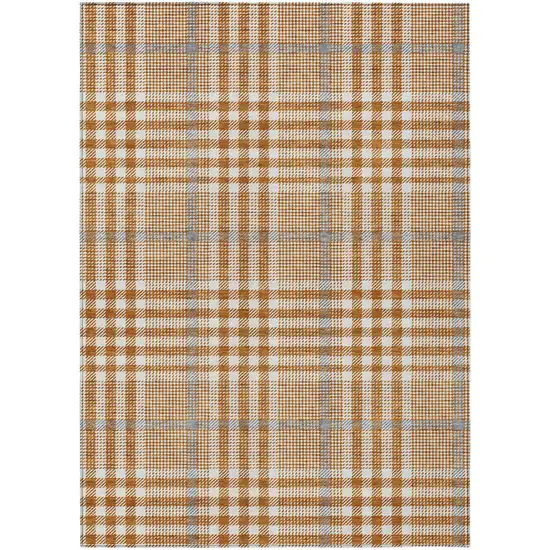 Brown Beige And Beige Plaid Washable Indoor Outdoor Area Rug Photo 2