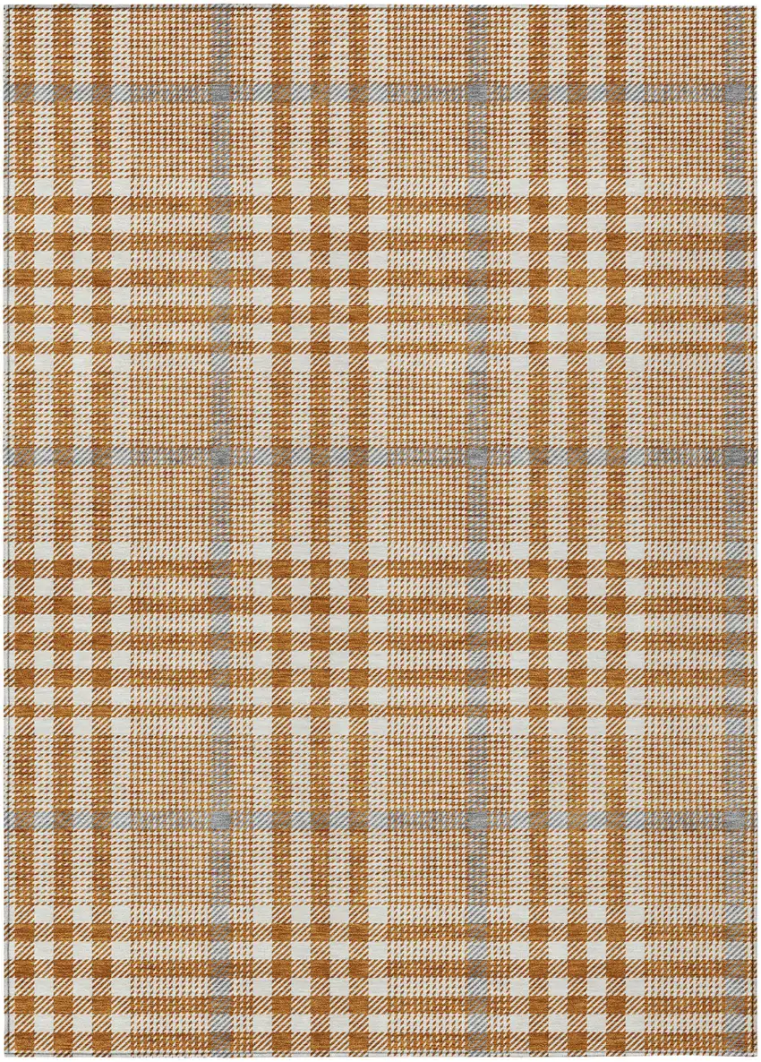 Brown Beige And Beige Plaid Washable Indoor Outdoor Area Rug Photo 2