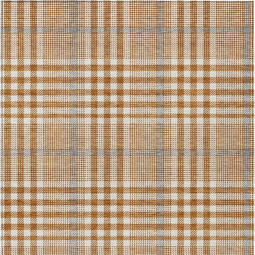 Brown Beige And Beige Plaid Washable Indoor Outdoor Area Rug Photo 6