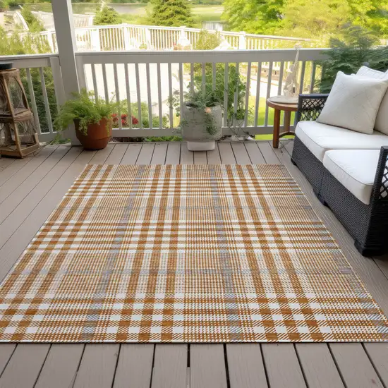 Brown Beige And Beige Plaid Washable Indoor Outdoor Area Rug Photo 7