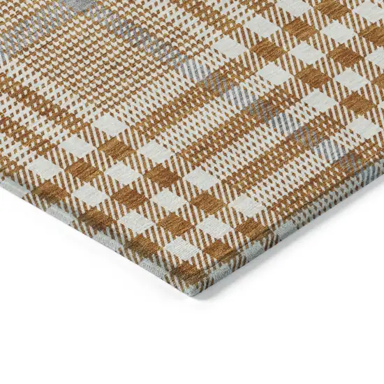 Brown Beige And Beige Plaid Washable Indoor Outdoor Area Rug Photo 3
