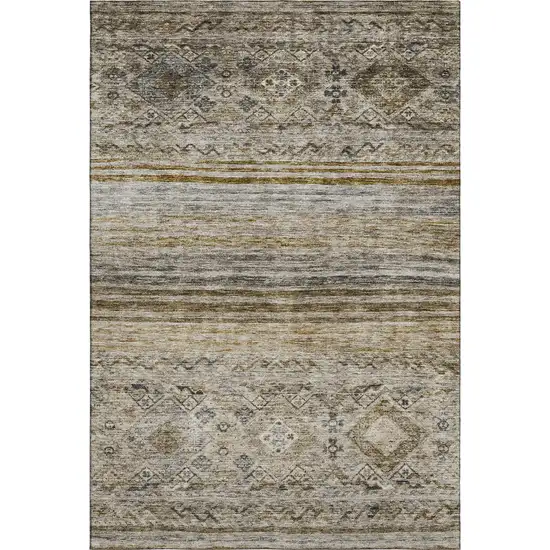 Brown Beige And Blue Abstract Geometric Washable Area Rug With UV Protection Photo 1