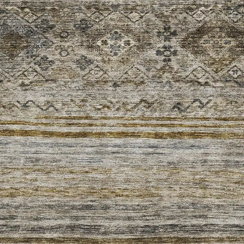 Brown Beige And Blue Abstract Geometric Washable Area Rug With UV Protection Photo 2