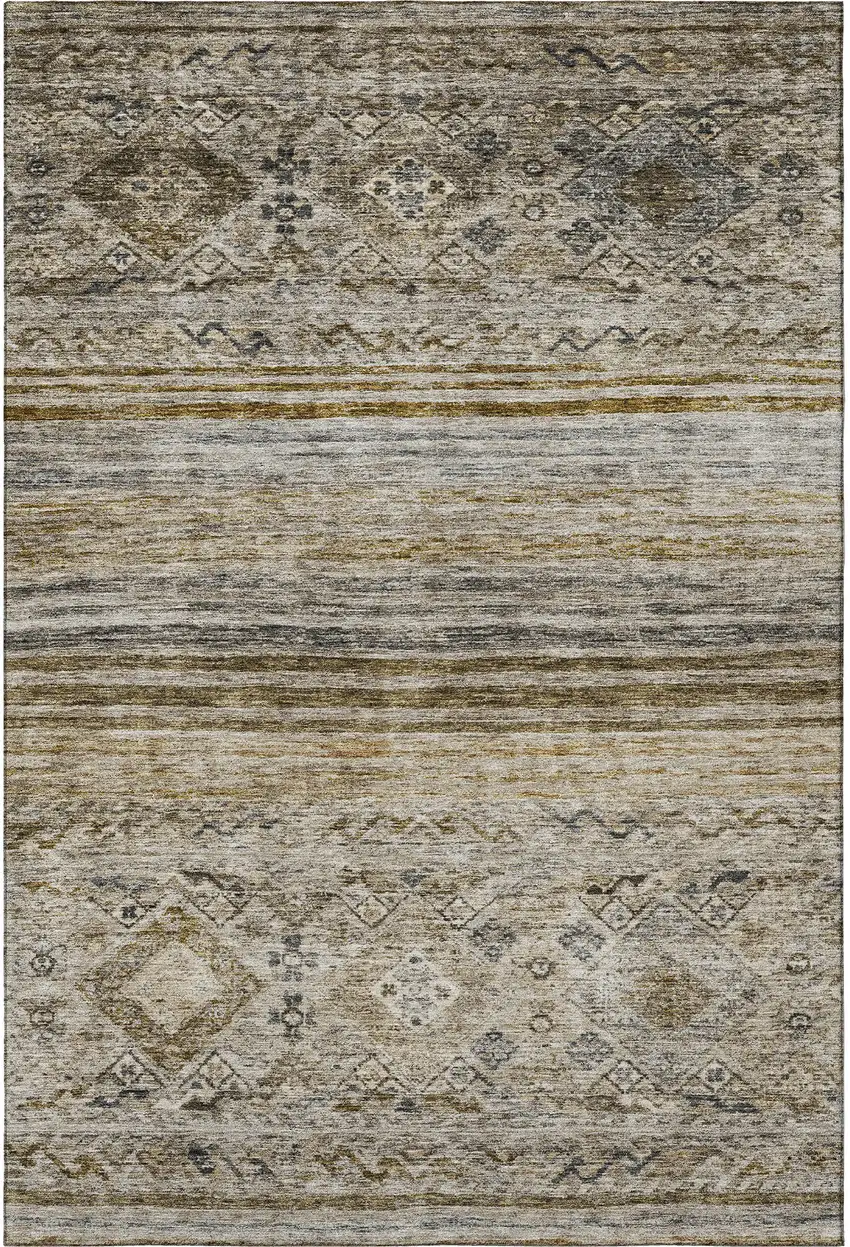 Brown Beige And Blue Abstract Geometric Washable Area Rug With UV Protection Photo 3