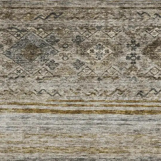 Brown Beige And Blue Abstract Geometric Washable Area Rug With UV Protection Photo 2