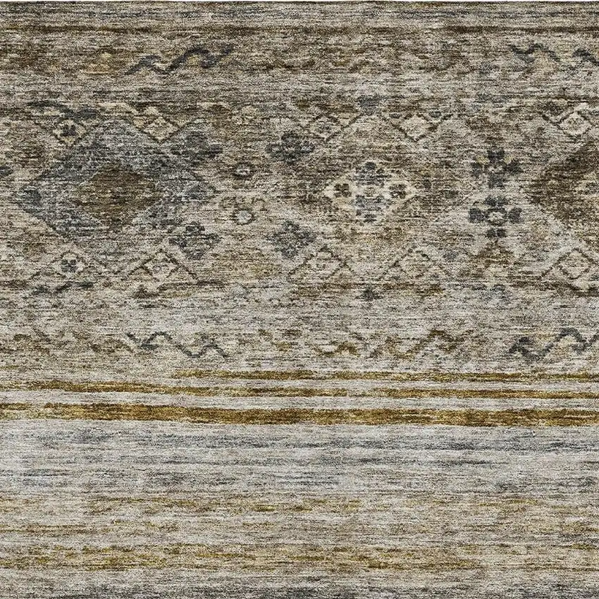 Brown Beige And Blue Abstract Geometric Washable Area Rug With UV Protection Photo 2