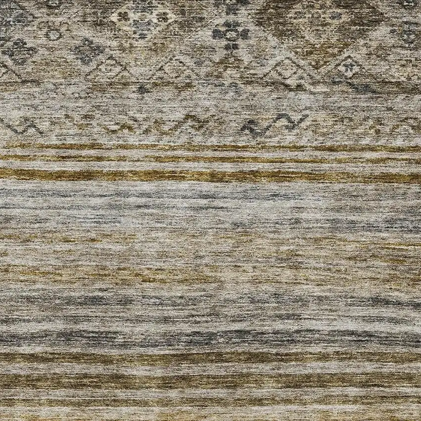 Brown Beige And Blue Abstract Geometric Washable Area Rug With UV Protection Photo 2