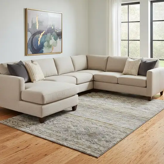 Brown Beige And Blue Abstract Geometric Washable Area Rug With UV Protection Photo 2