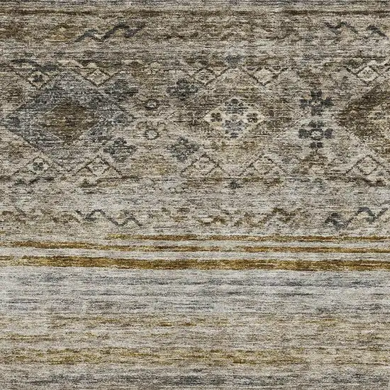 Brown Beige And Blue Abstract Geometric Washable Area Rug With UV Protection Photo 2