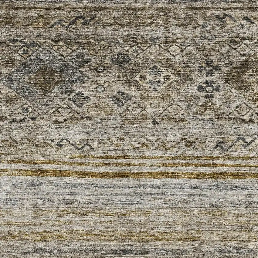 Brown Beige And Blue Abstract Geometric Washable Area Rug With UV Protection Photo 2