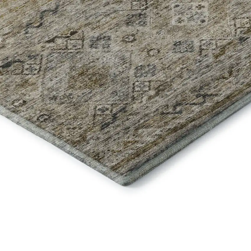 Brown Beige And Blue Abstract Geometric Washable Area Rug With UV Protection Photo 7