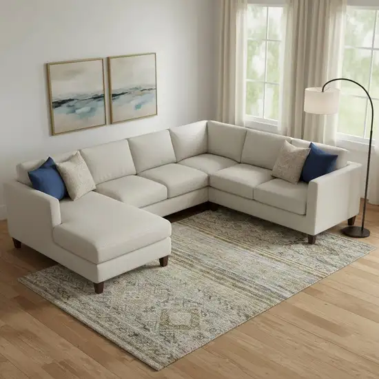 Brown Beige And Blue Abstract Geometric Washable Area Rug With UV Protection Photo 2