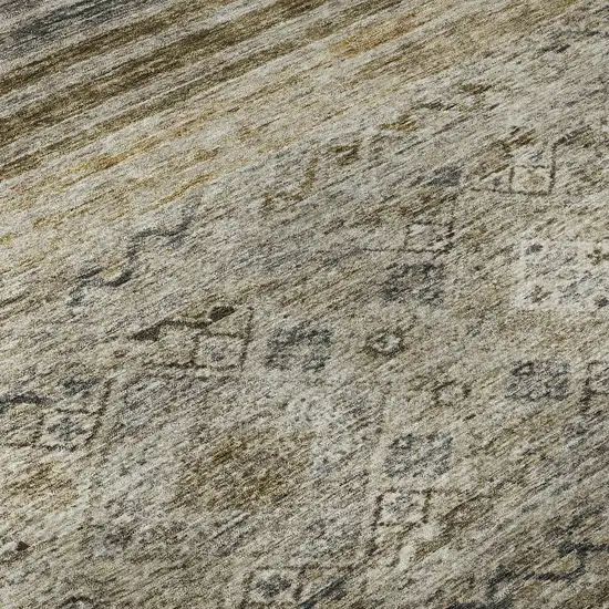 Brown Beige And Blue Abstract Geometric Washable Area Rug With UV Protection Photo 9