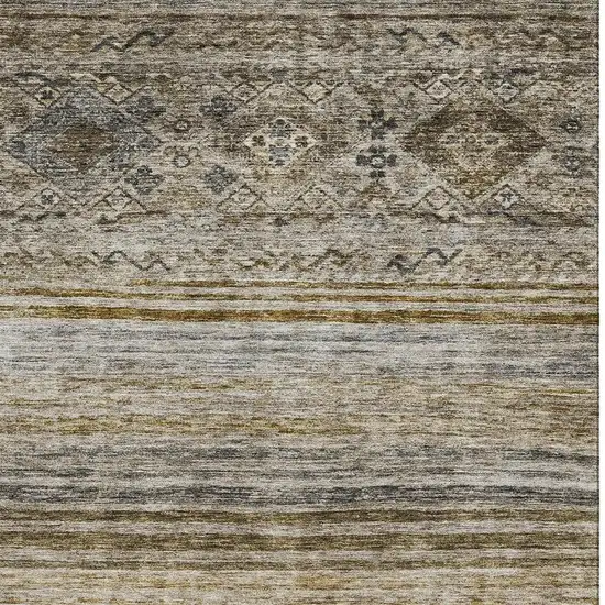 Brown Beige And Blue Abstract Geometric Washable Area Rug With UV Protection Photo 2