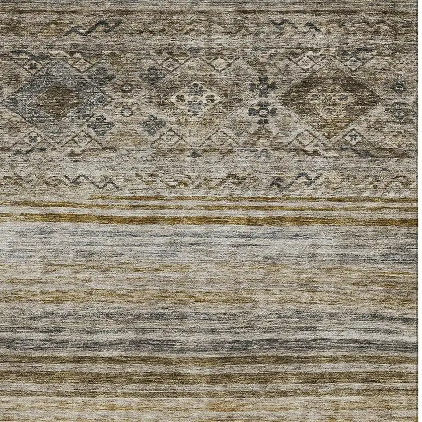 Brown Beige And Blue Abstract Geometric Washable Area Rug With UV Protection Photo 2