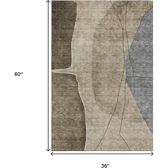 Brown Beige And Blue Abstract Washable Area Rug With UV Protection Photo 6