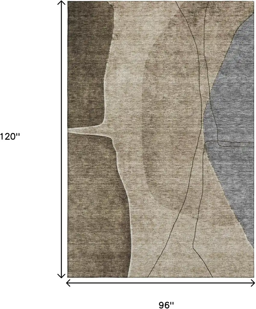Brown Beige And Blue Abstract Washable Area Rug With UV Protection Photo 3