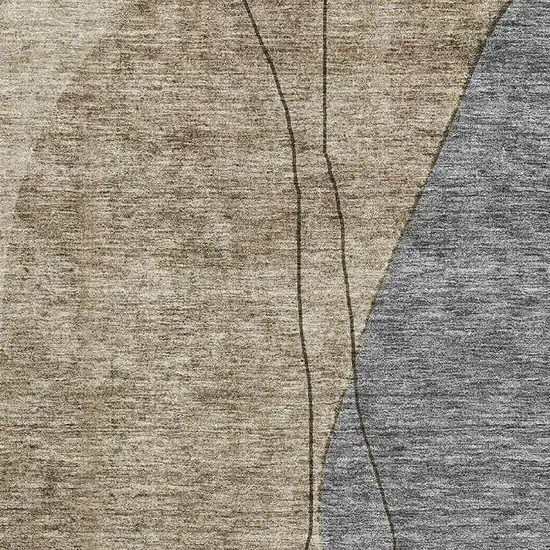 Brown Beige And Blue Abstract Washable Area Rug With UV Protection Photo 5