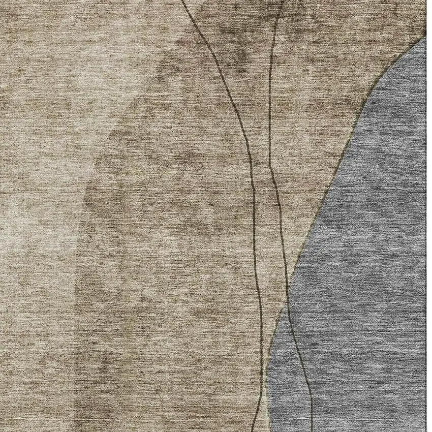 Brown Beige And Blue Abstract Washable Area Rug With UV Protection Photo 4