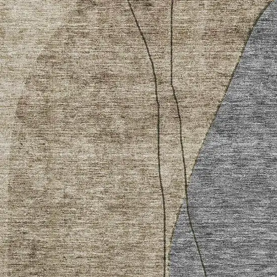 Brown Beige And Blue Abstract Washable Area Rug With UV Protection Photo 4