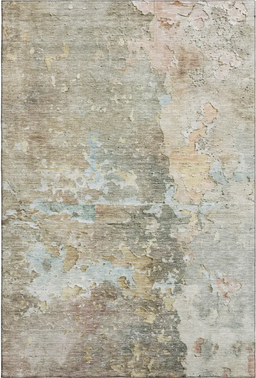 Brown Beige And Blue Abstract Washable Area Rug With UV Protection Photo 1