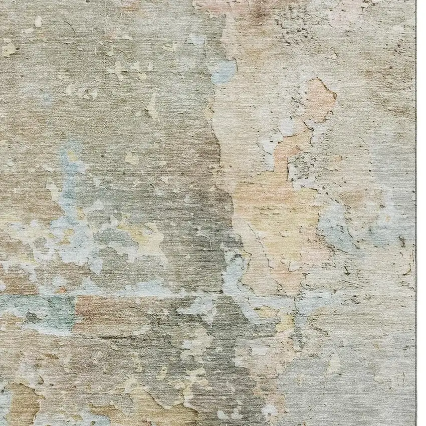 Brown Beige And Blue Abstract Washable Area Rug With UV Protection Photo 2