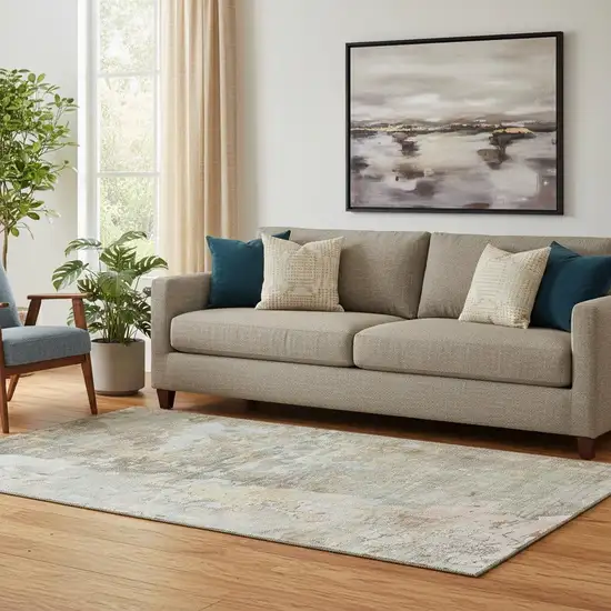 Brown Beige And Blue Abstract Washable Area Rug With UV Protection Photo 2