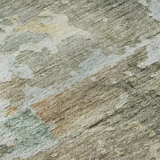 Brown Beige And Blue Abstract Washable Area Rug With UV Protection Photo 9