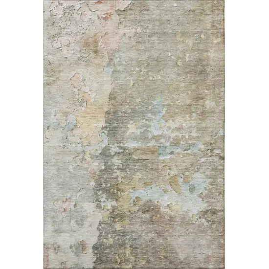 Brown Beige And Blue Abstract Washable Area Rug With UV Protection Photo 3