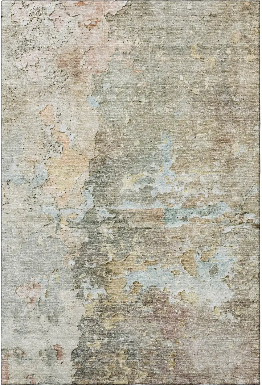 Brown Beige And Blue Abstract Washable Area Rug With UV Protection Photo 3