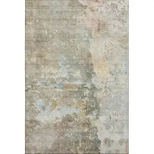 Photo of Brown Beige And Blue Abstract Washable Area Rug With UV Protection